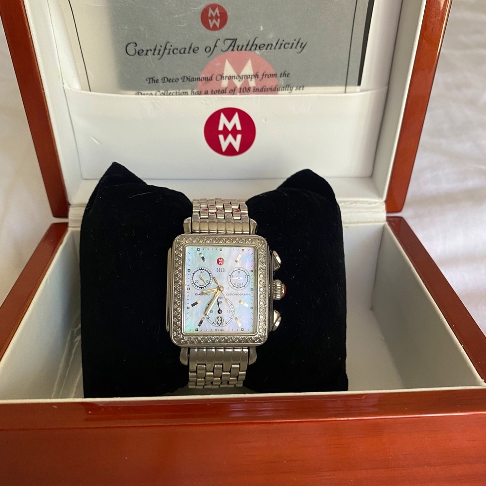 MICHLELE Diamond Chronograph Deco Watch Mother of Pearl